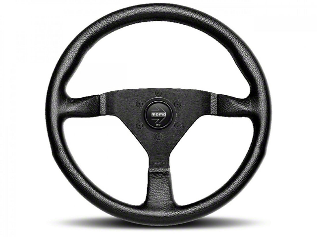 MOMO 3-Spoke Monte Carlo Series Black Leather Steering Wheel 350mm with Yellow Stitch