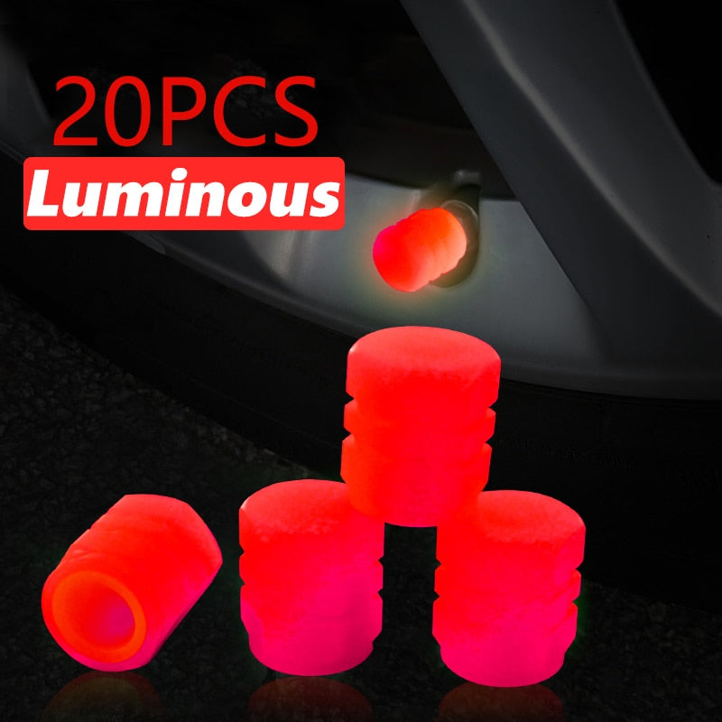 Luminous Valve Caps Fluorescent Red Night Glowing Car Motorcycle Bicycle Wheel Styling Tyre Hub Universal Cap Decor 20Pcs