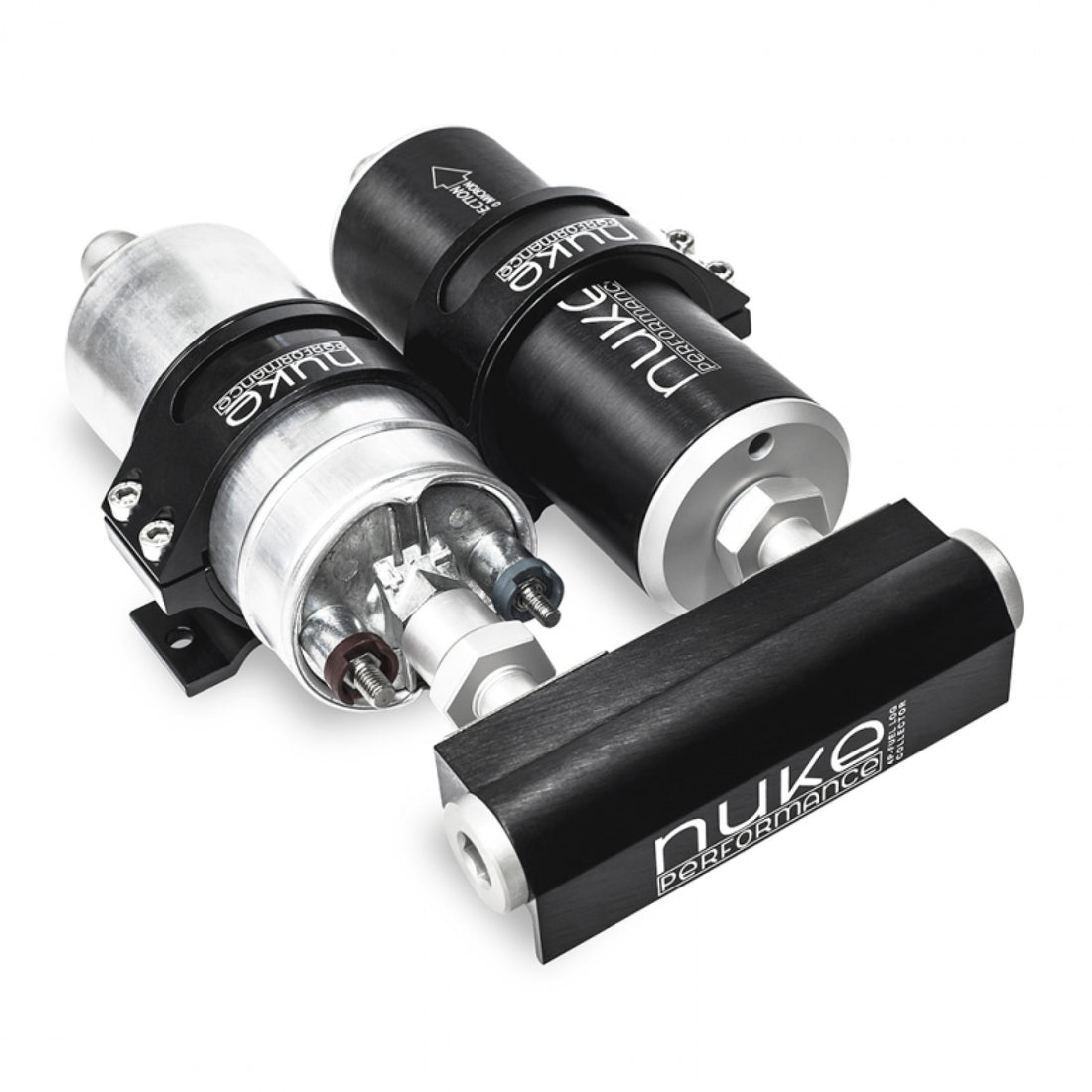 Nuke Performance 4-Port Fuel Log Collector for Bosch 044 Fuel Pump and Nuke Fuel Filter Slim